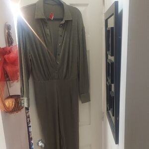 Olive Green Button-Up Jumpsuit